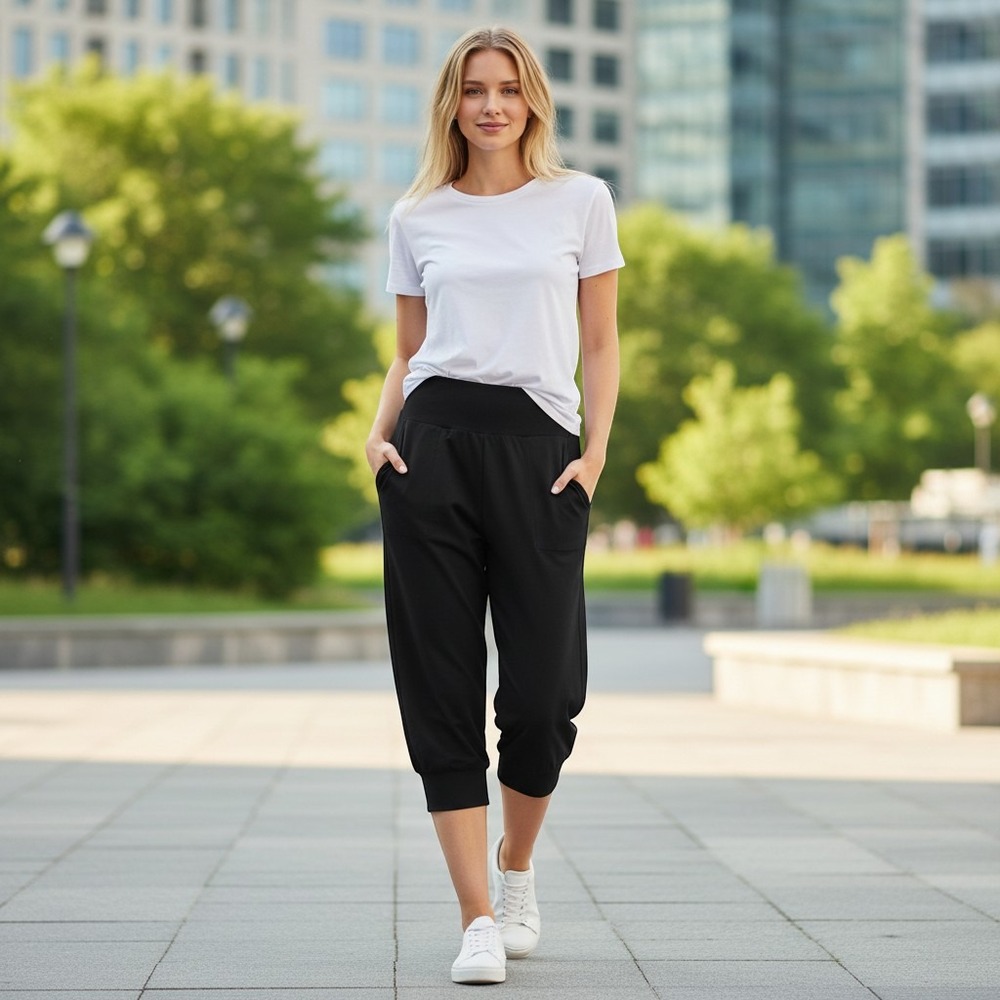 Athleta Salutation Crop Jogger Women M Black Excellent High Rise Pockets Yoga